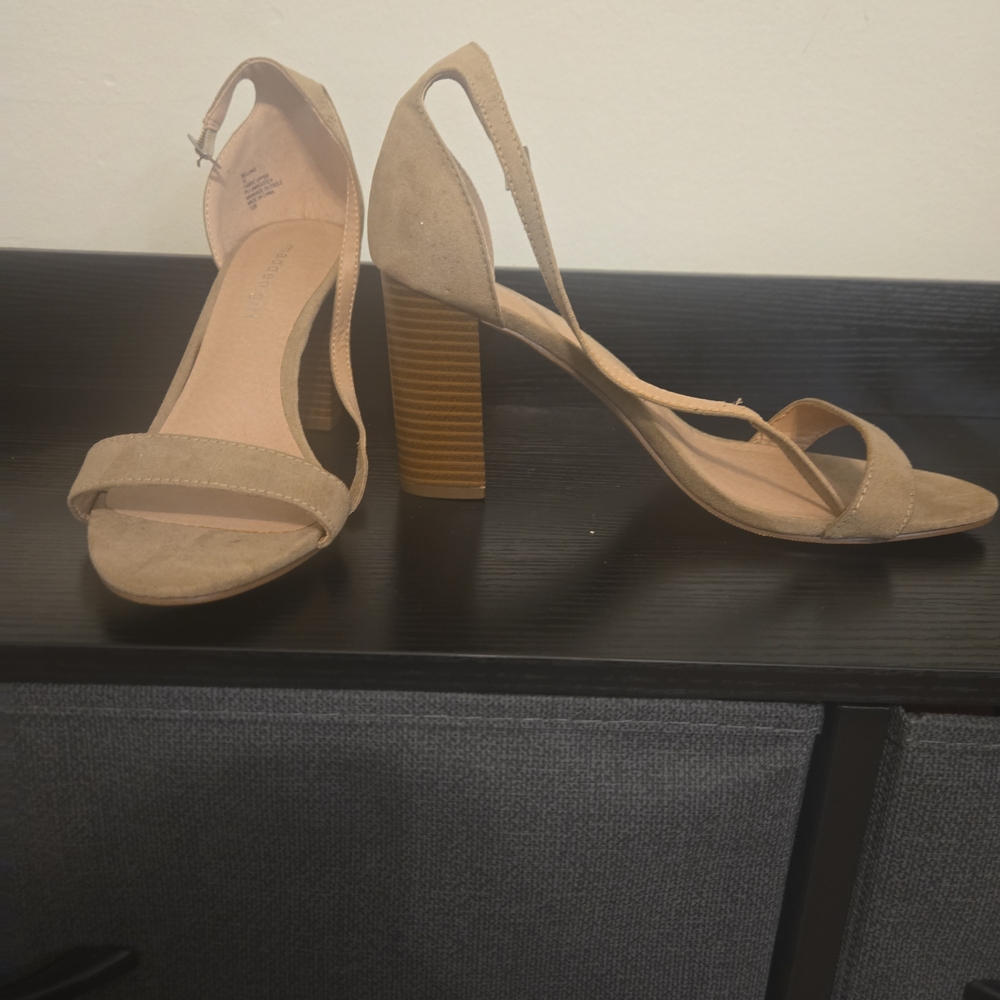 Madden Girl Taupe Suede Block Heel Sandals